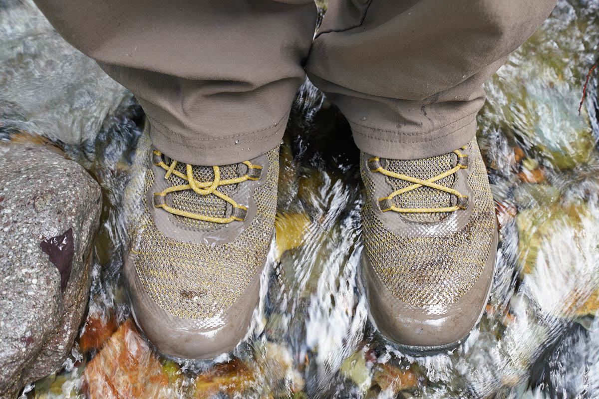 REI Co-op Flash hiking boots (standing in water)